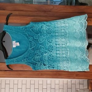 OSO CASUALS cotton/polyester lace front tshirt back SZ sm ombre teal